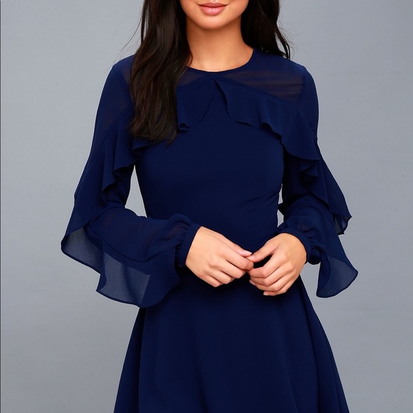 navy long sleeve cocktail dress